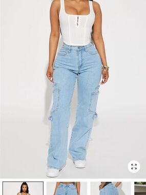 Fashion nova Step By Step Utility Straight Leg Jeans Light Wash size 0 NEW